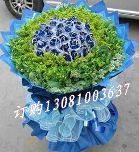 商品详细;21朵蓝色妖姬，绿叶点缀；-精品蓝色包装