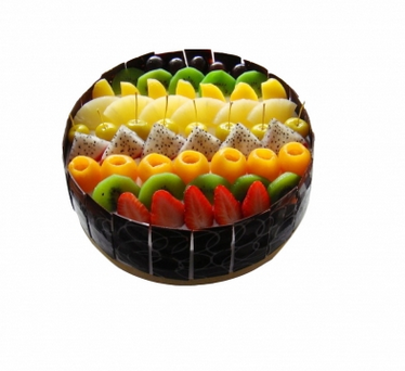 鲜花店_商品详细-圆形欧式蛋糕，各式新鲜时令水果铺面，巧克力片围边。