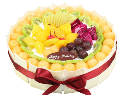 鲜花店_商品详细-圆形水果蛋糕，新鲜水果铺面，白色巧克力围边